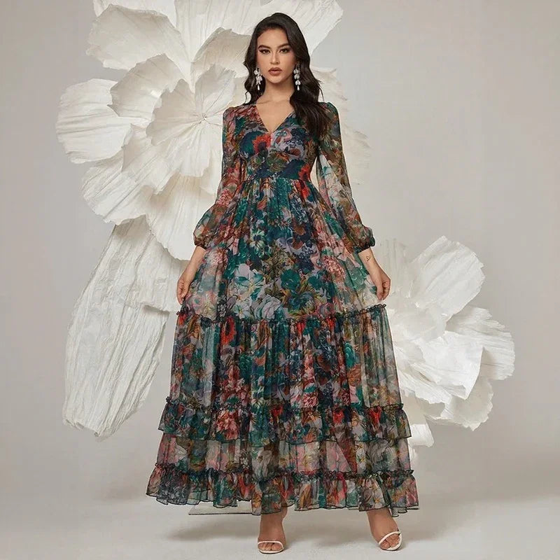 Orphélia™-Kleid mit Luxuriösem Kunstdruck und Fließenden Lagen