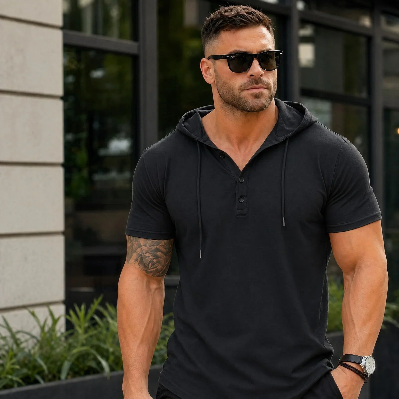 Austin™ T-Shirt mit Kapuze und Knopfleiste