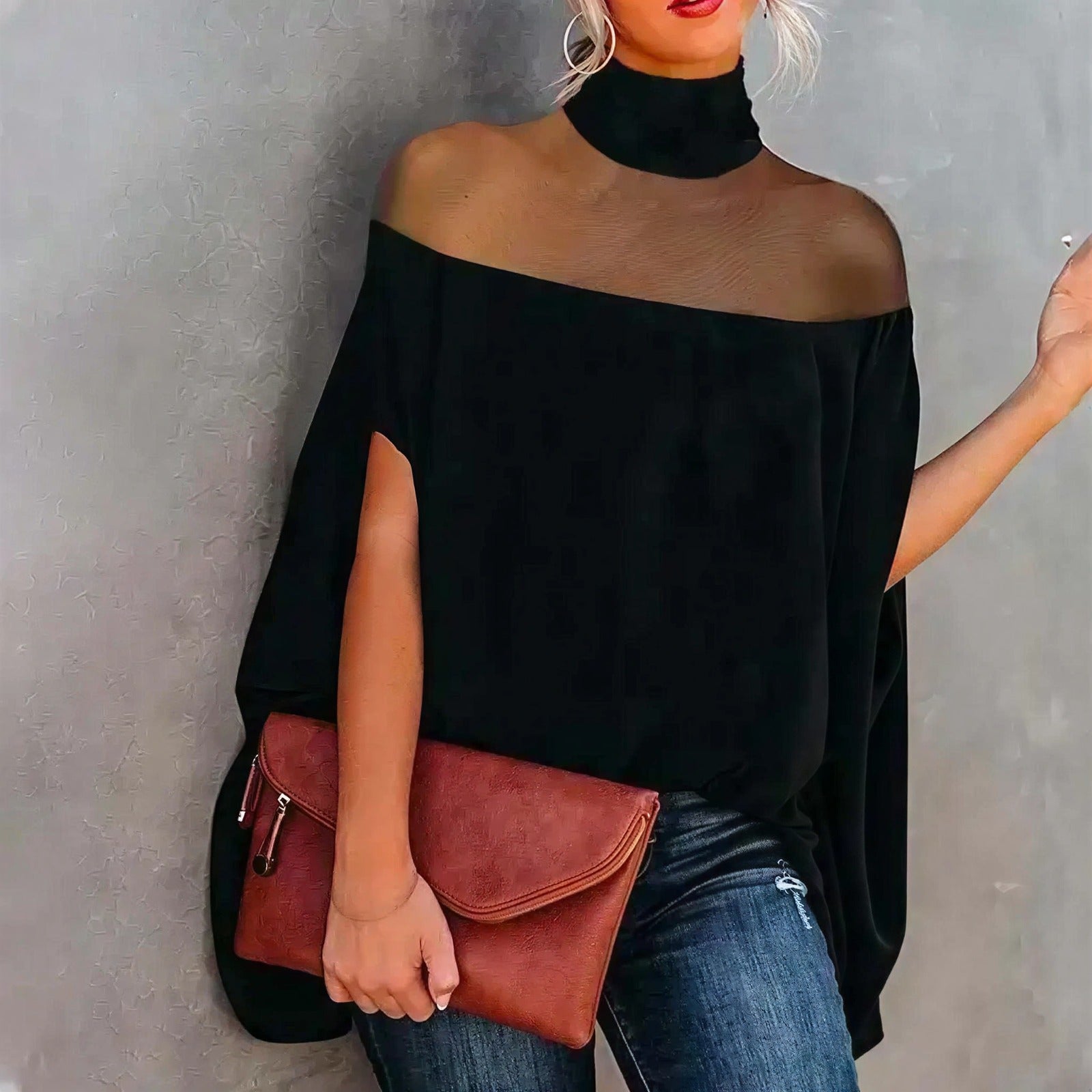 Parma™ Bluse mit Stehkragen und transparenten Schultern