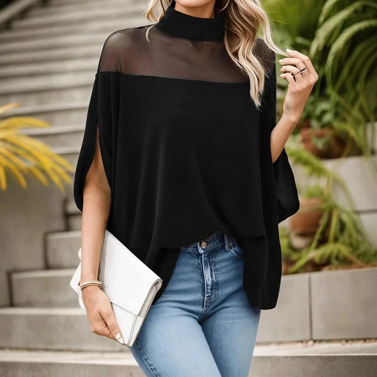 Parma™ Bluse mit Stehkragen und transparenten Schultern