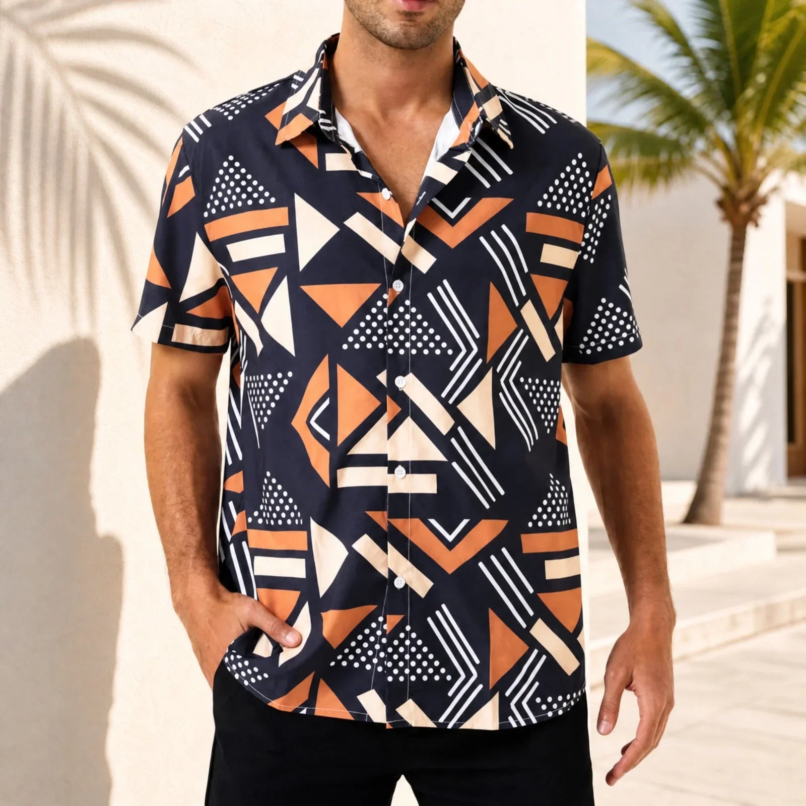 Graffiti™ Hemd mit künstlerischem geometrischem Print und leichtem Fall