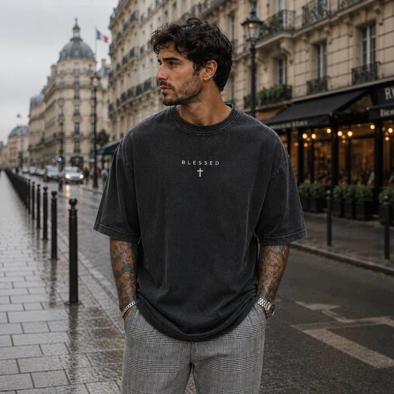 Blessed Motion™ Oversized T-Shirt Mit Verwaschenem Vintage-Finish