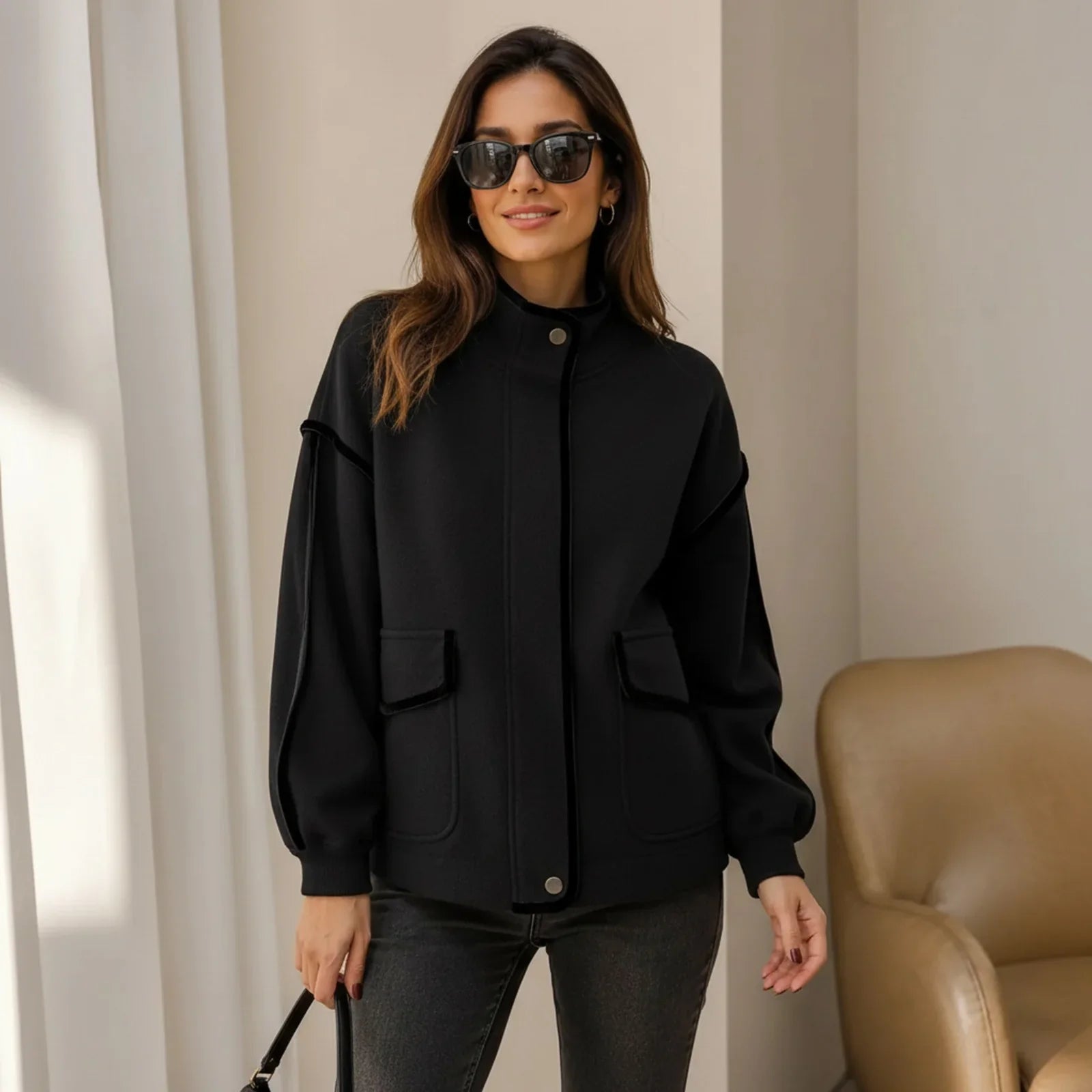 Vivienne™ Mantel aus Strukturiertem Strick mit Eleganten Konturen