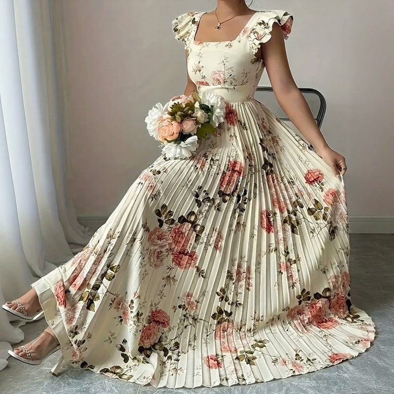 Evangeline™ Kleid mit Klassischem Blumenmuster und Raffinierten Plisseefalten