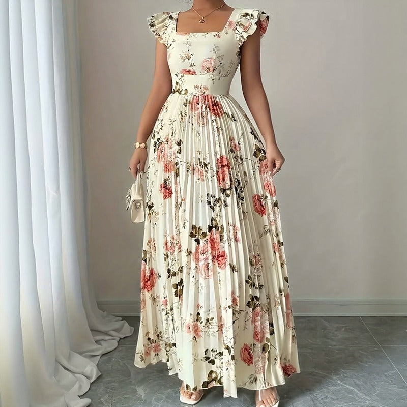 Evangeline™ Kleid mit Klassischem Blumenmuster und Raffinierten Plisseefalten