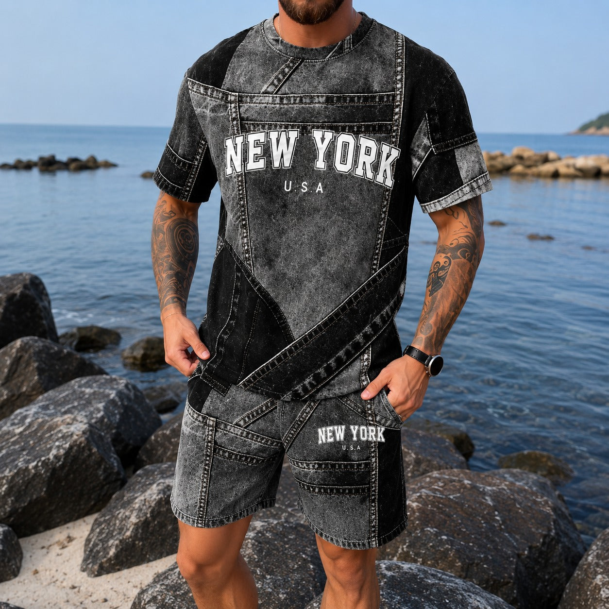 Dominic™ Set mit Denim-Effekt und Kurzarm-T-Shirt