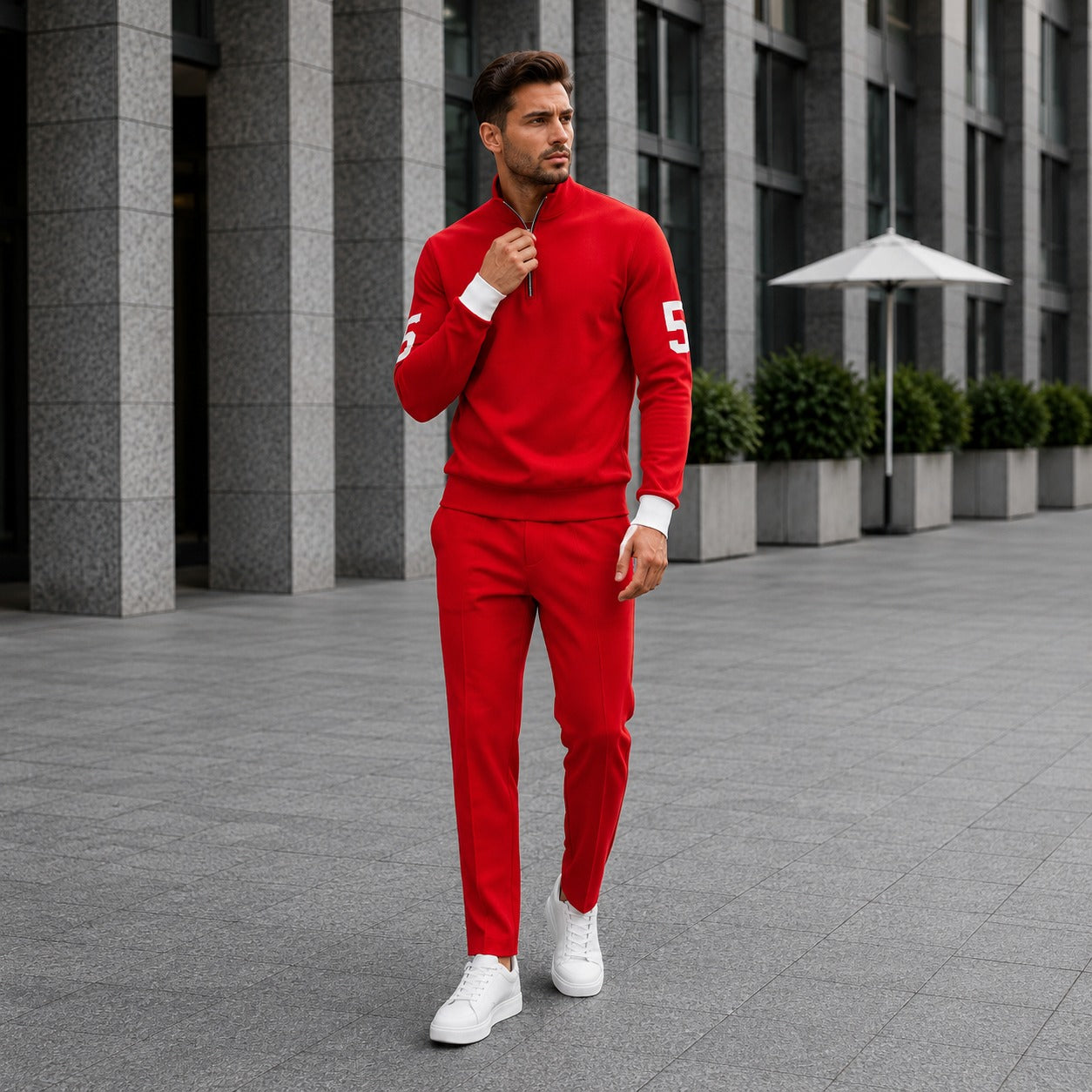 Alexander™ Set mit Stehkragen-Shirt mit Reißverschluss und Minimalistischer Hose