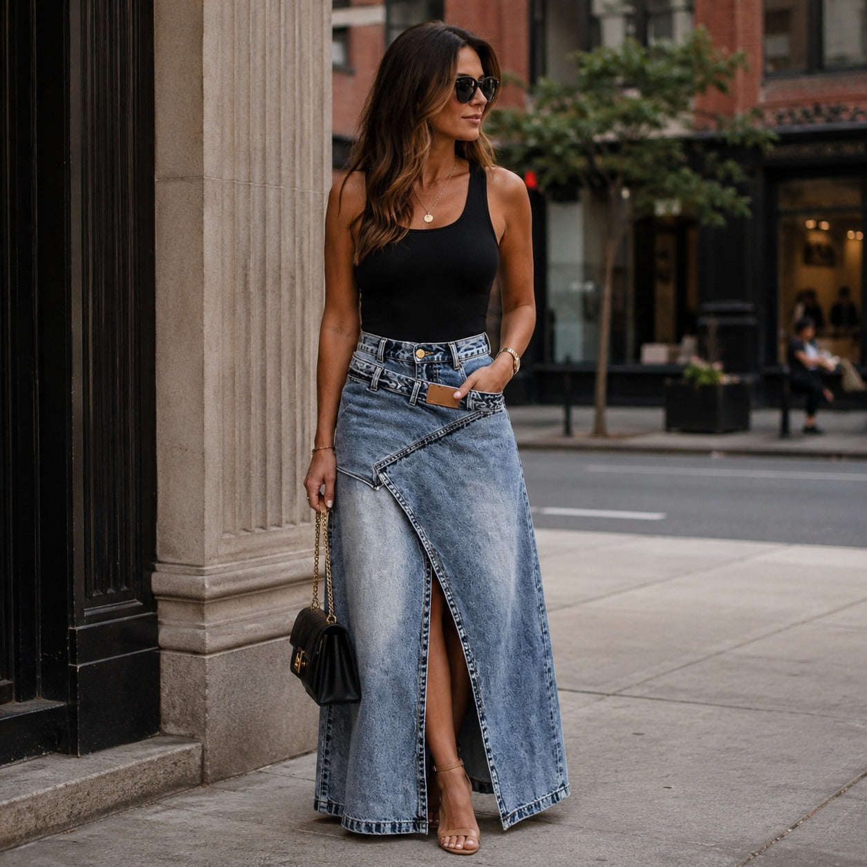 Siena™ Jeans-Maxirock mit Verlängernder Silhouette und Modernem Design