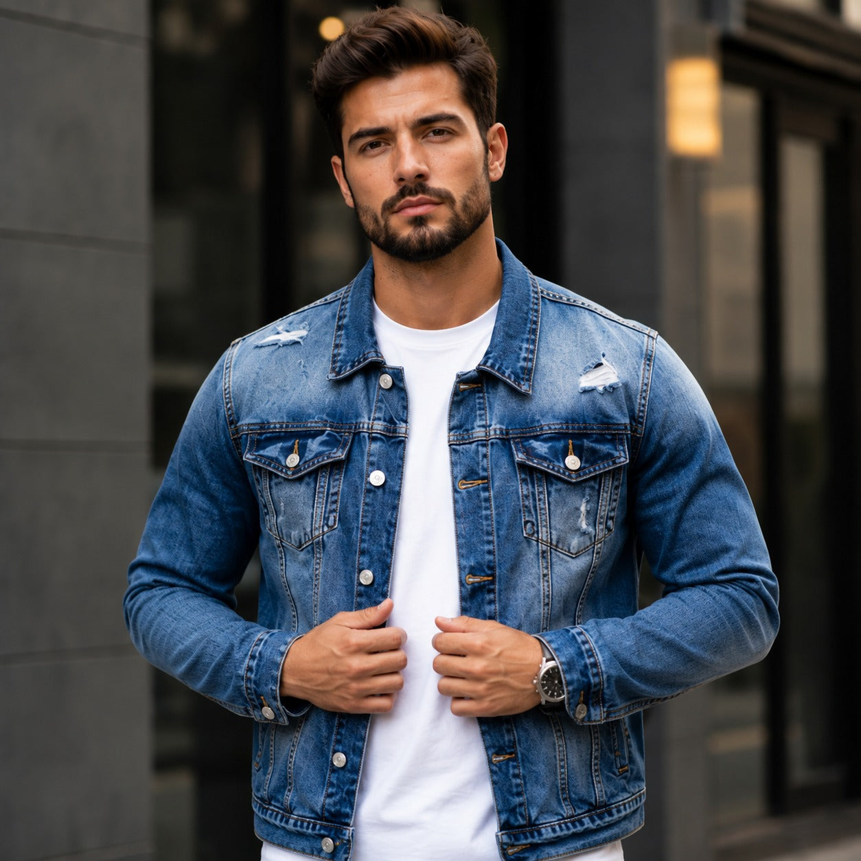 Logan™ Jeansjacke mit Premium Stone-Wash und Distressed-Details
