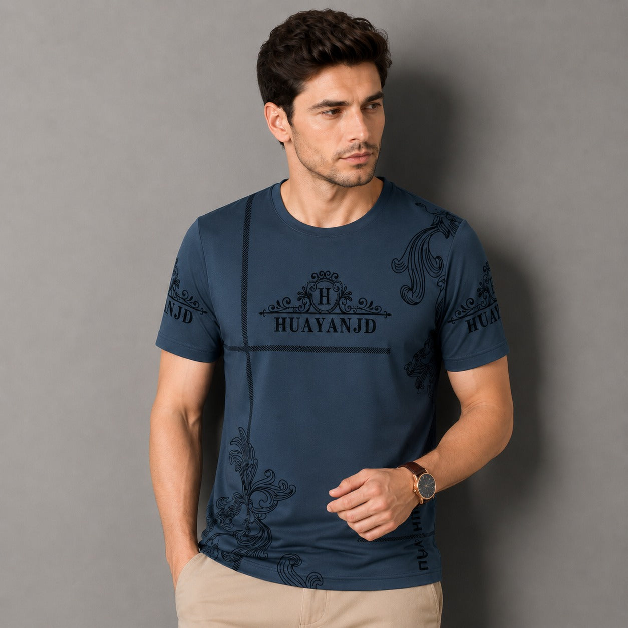 T-Shirt Vittore™ mit Ornament-Print, Rundhalsausschnitt und Leichtem Stoff