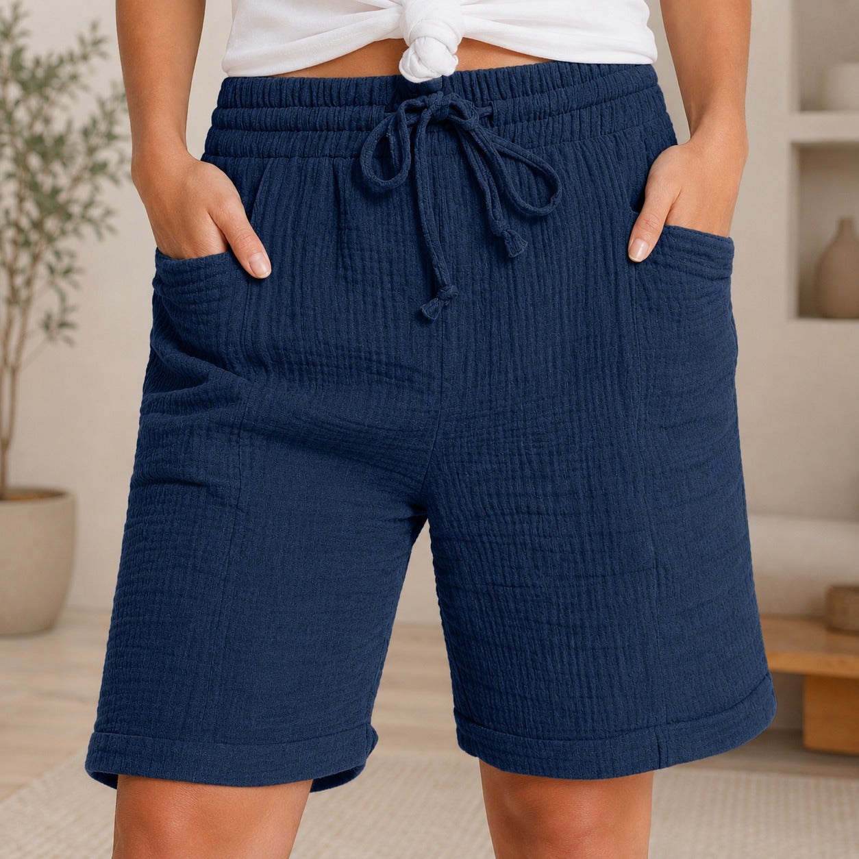 Shorts Svea™ mit Strukturierter Baumwolle und Hohem Bund