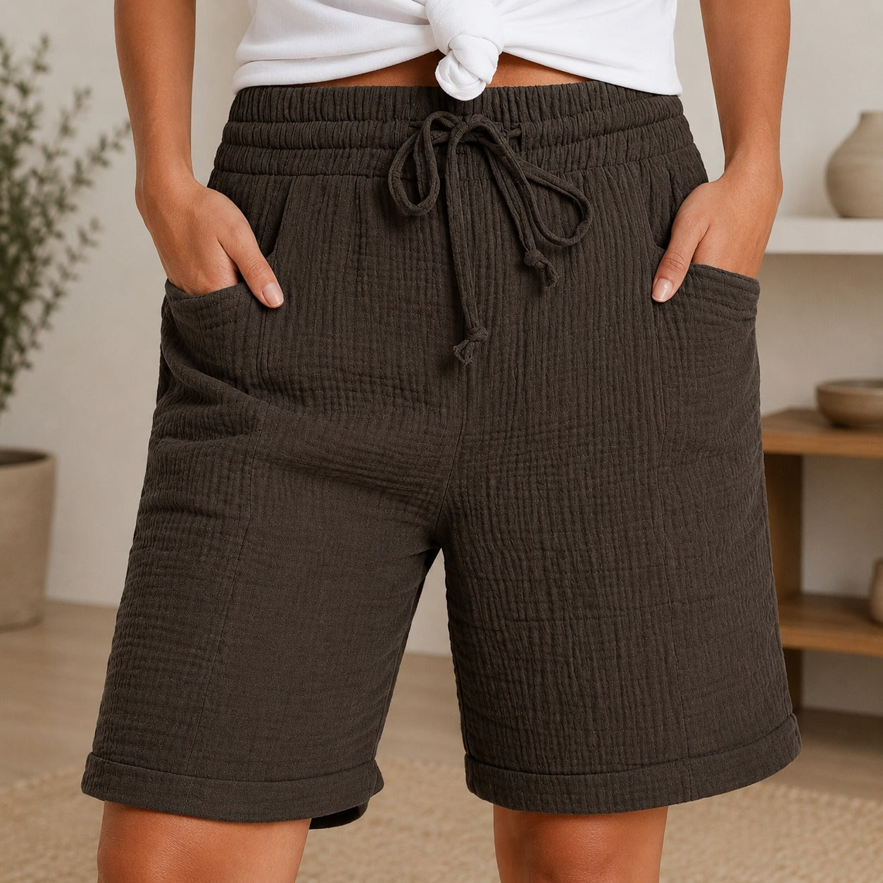 Shorts Svea™ mit Strukturierter Baumwolle und Hohem Bund