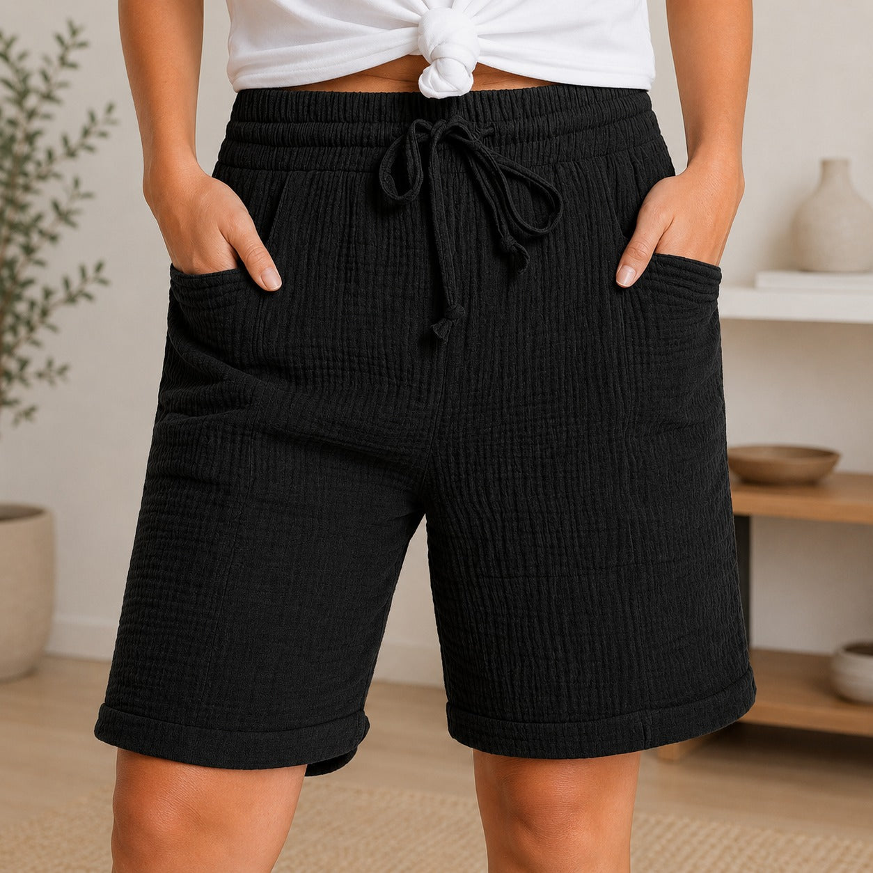 Shorts Svea™ mit Strukturierter Baumwolle und Hohem Bund