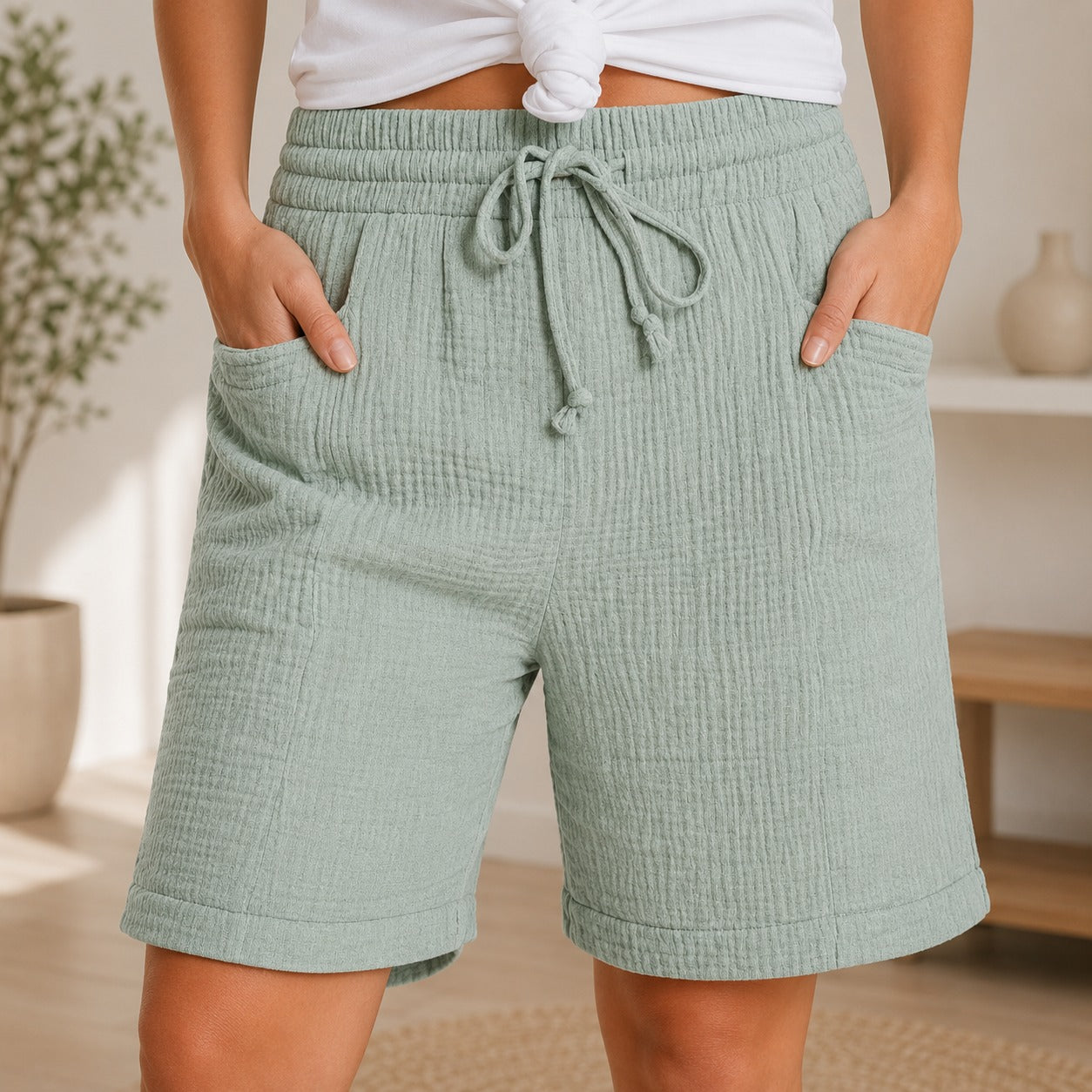 Shorts Svea™ mit Strukturierter Baumwolle und Hohem Bund