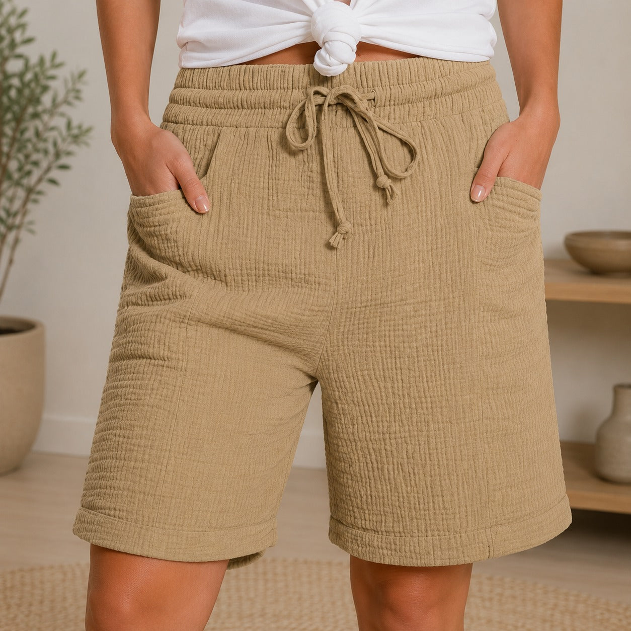Shorts Svea™ mit Strukturierter Baumwolle und Hohem Bund