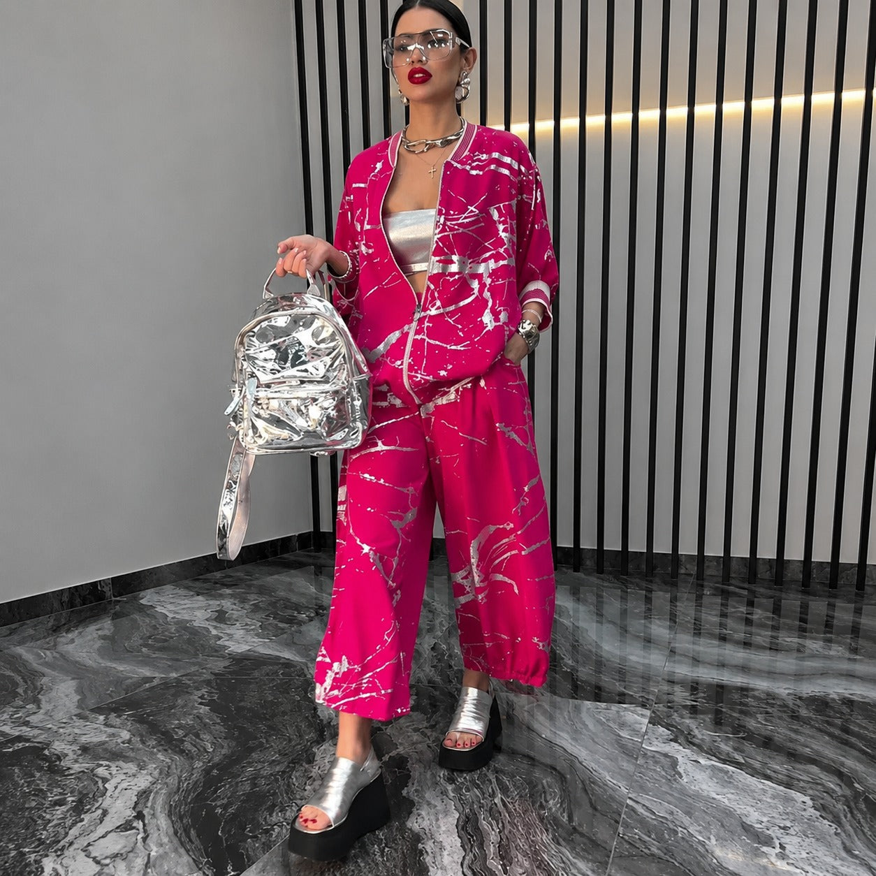 Set Romina™ Mit Oversize-Bomberjacke und Abstraktem Print