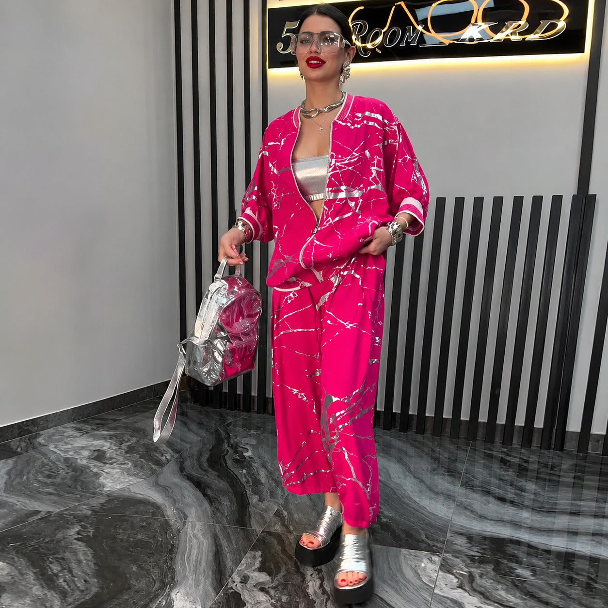 Set Romina™ Mit Oversize-Bomberjacke und Abstraktem Print