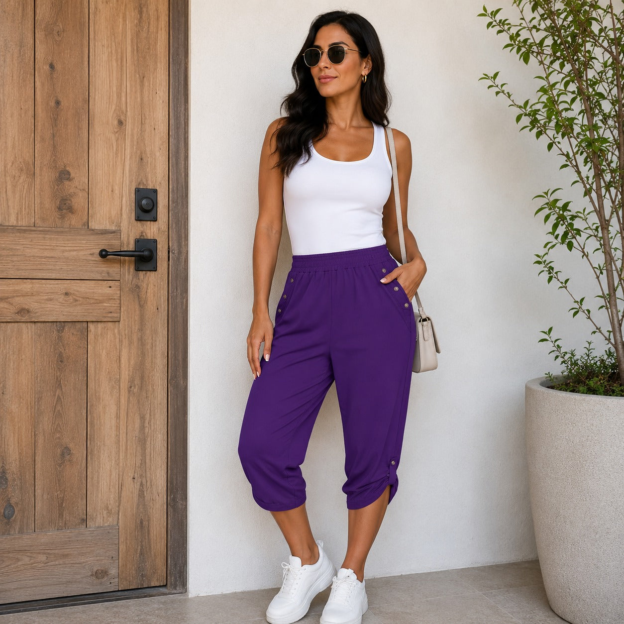 Caprihose Norina™ mit elastischem Bund, Zierknöpfen und verstellbarem Saum