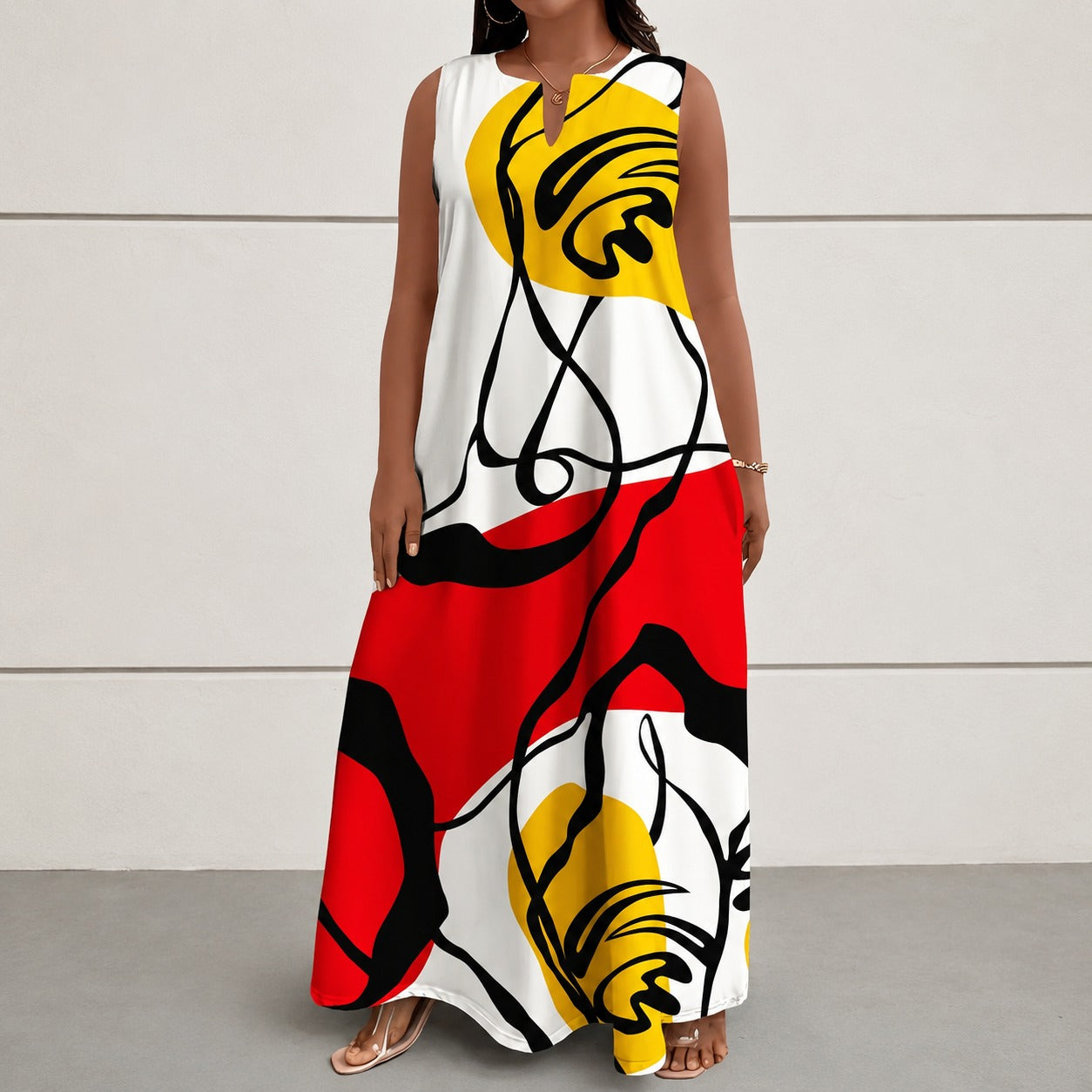 Kleid Solenne™ mit abstraktem Print, V-Ausschnitt und fließendem Fall