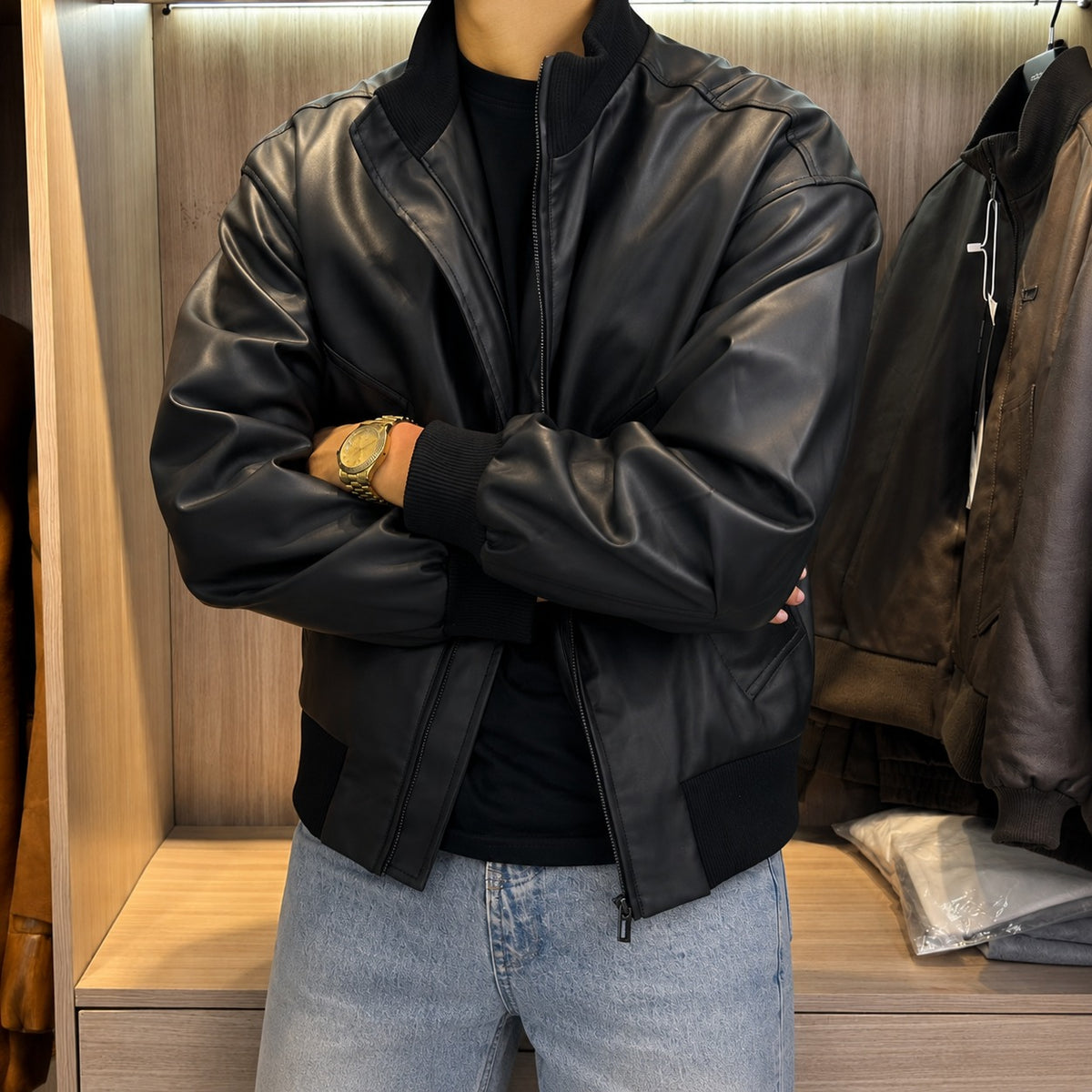 Bomberjacke Felix™ aus Leder mit Rippkragen und Rippbündchen