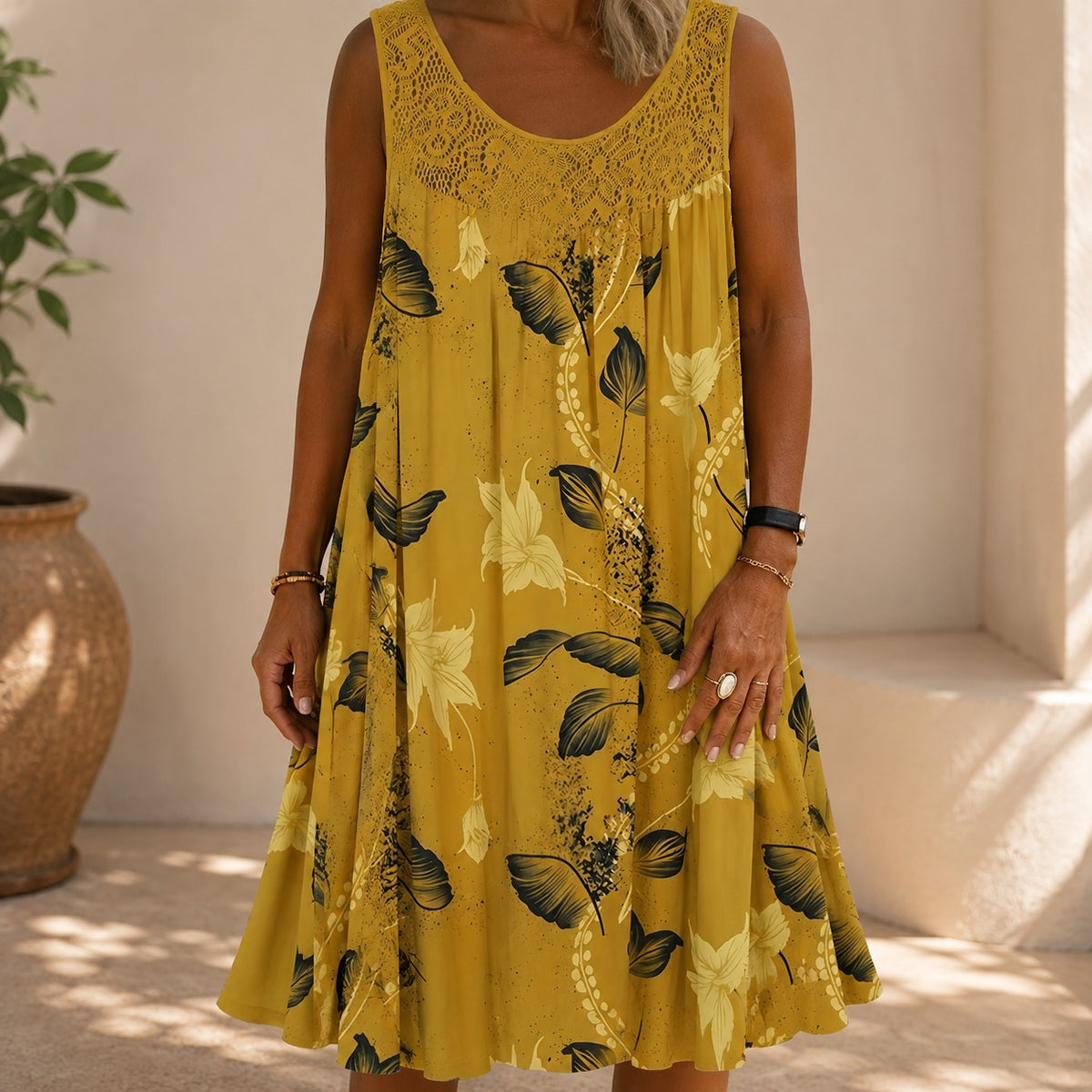 Kleid Linden™ mit Spitzeneinsatz, Blumenmuster und Weitem Schnitt