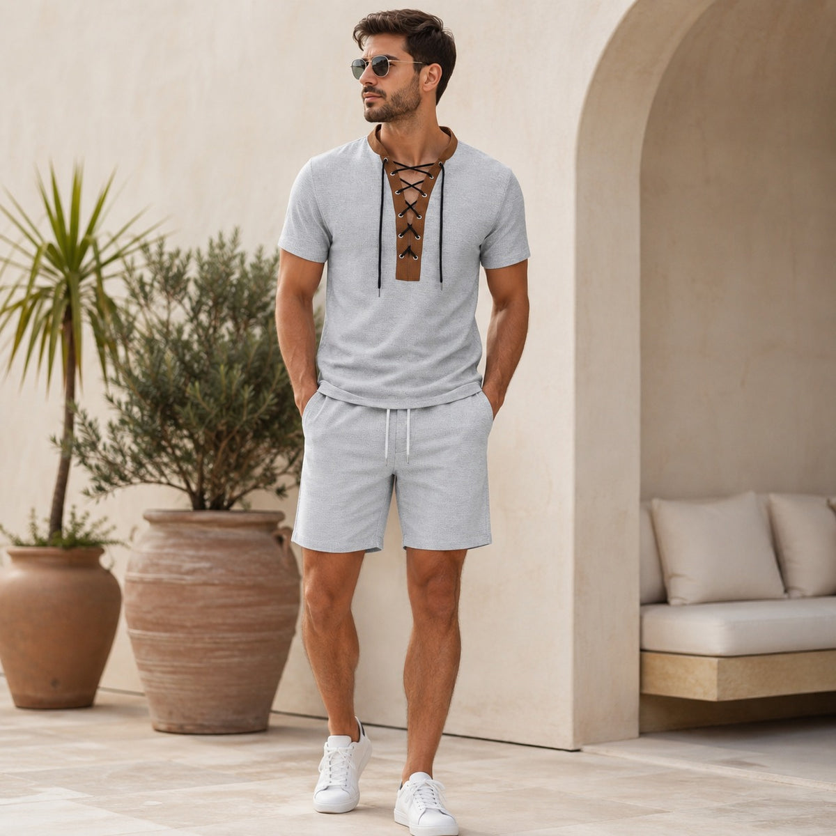 Zweiteiler Rheinfeld™ mit Schnüroberteil und Shorts mit Kordelzug