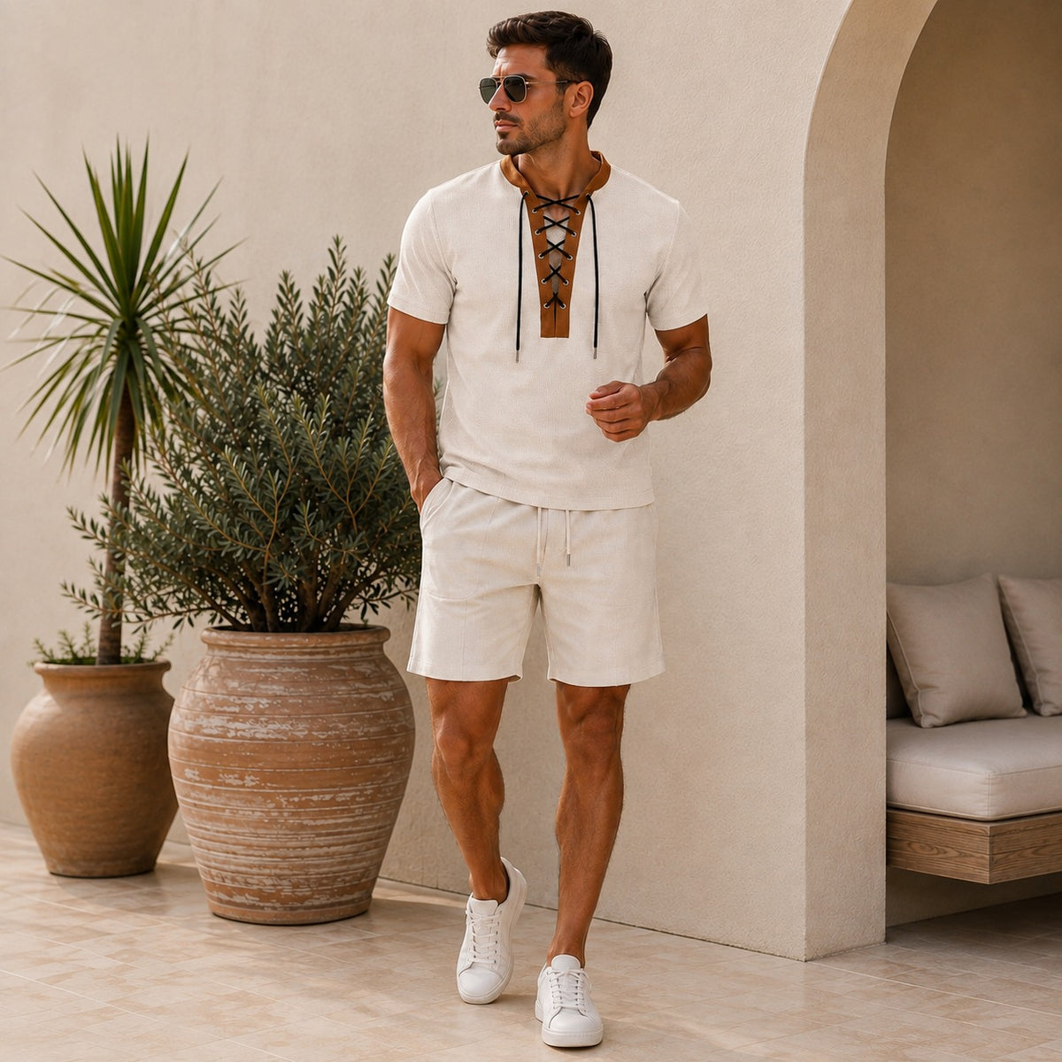 Zweiteiler Rheinfeld™ mit Schnüroberteil und Shorts mit Kordelzug