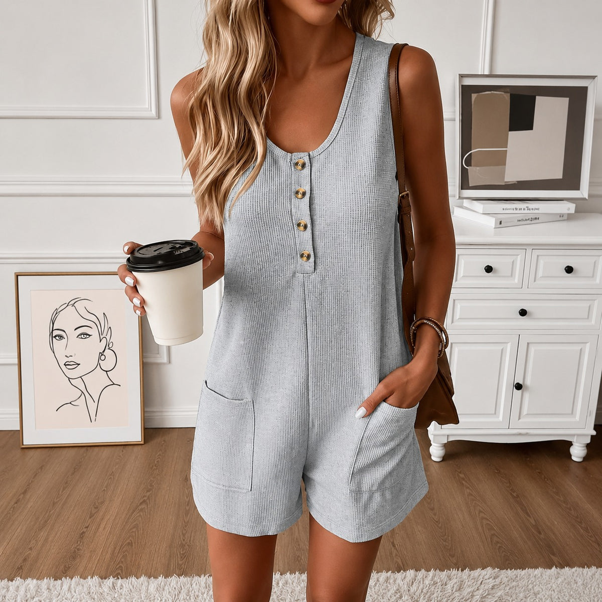 Overall Anna™ mit Knopfleiste, Rundhalsausschnitt und aufgesetzten Taschen