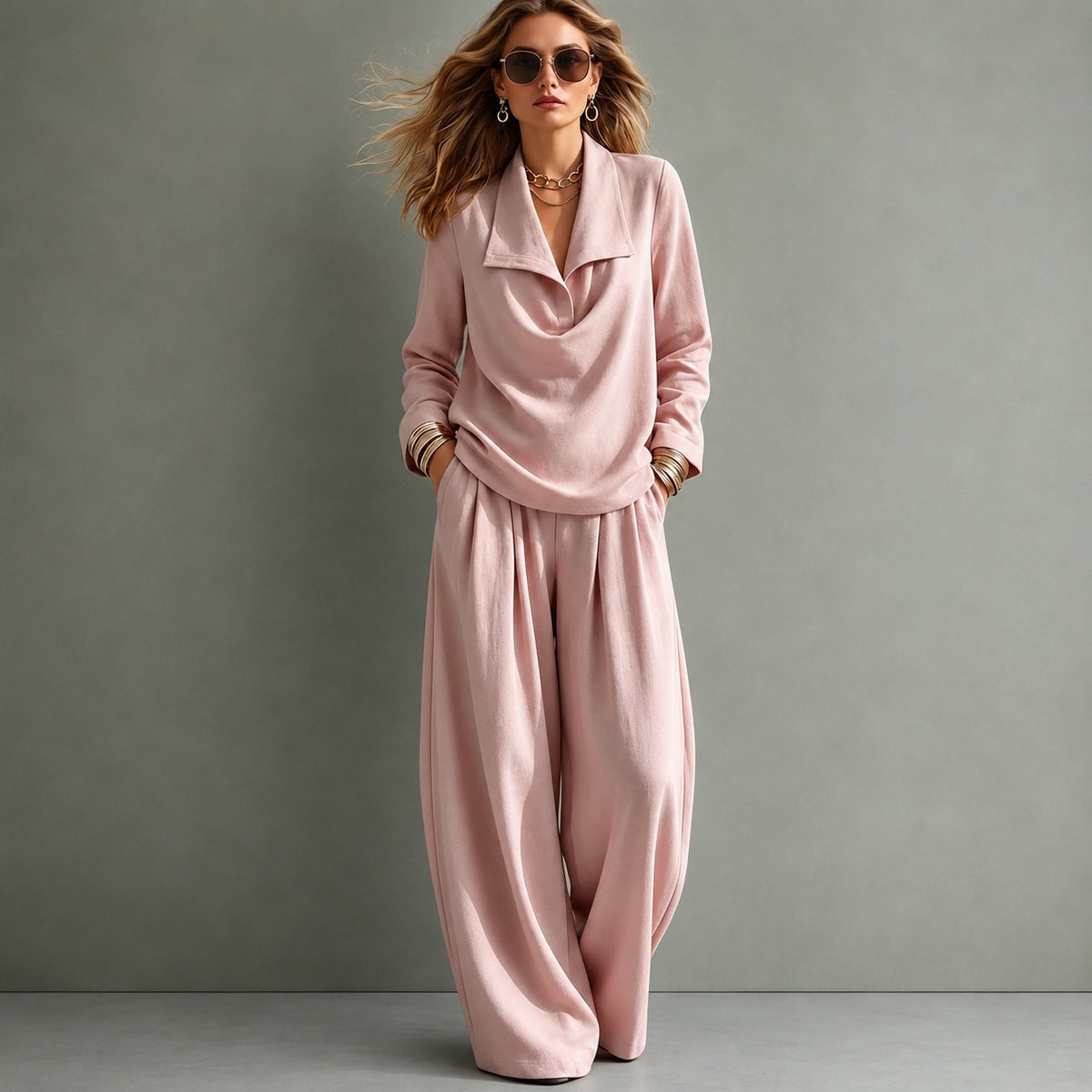 Set Linden™ mit Oberteil mit Drapé-Ausschnitt und weit geschnittener Hose