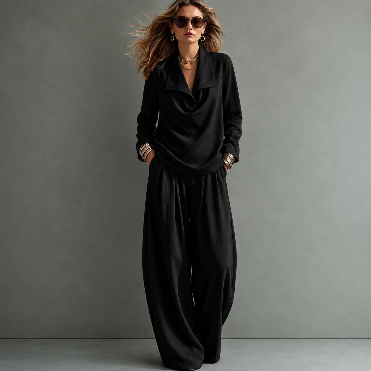Set Linden™ mit Oberteil mit Drapé-Ausschnitt und weit geschnittener Hose