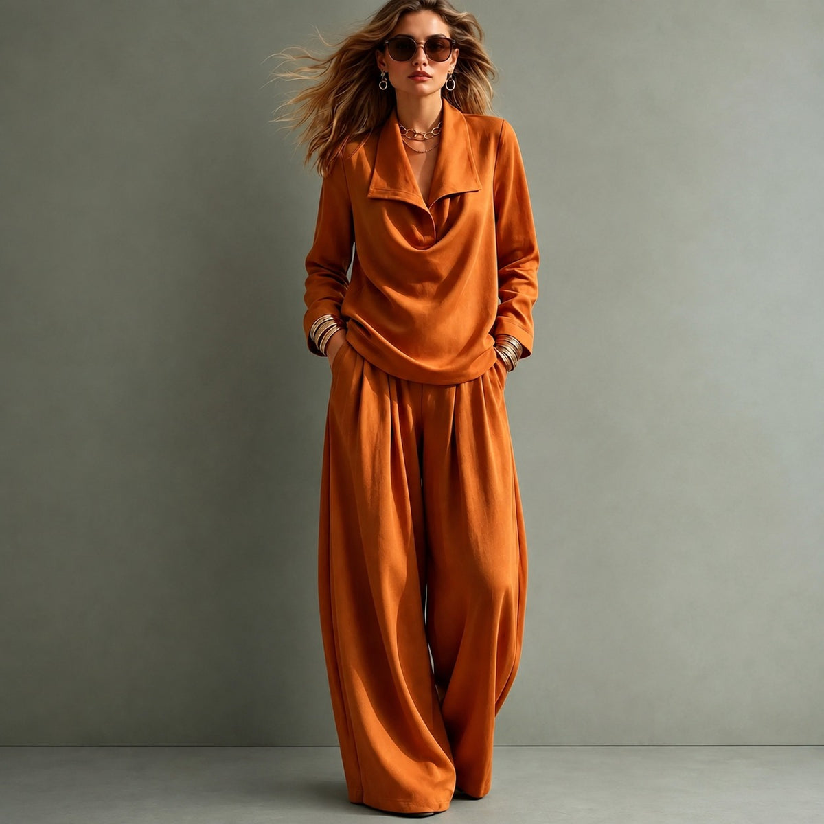 Set Linden™ mit Oberteil mit Drapé-Ausschnitt und weit geschnittener Hose