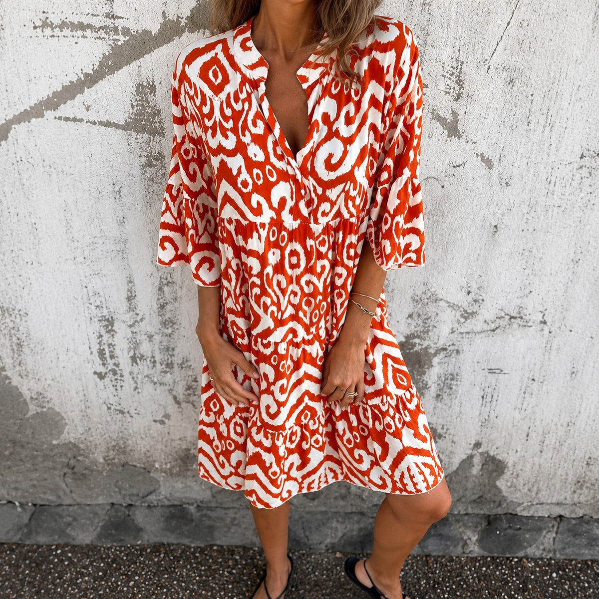Kleid Amarena™ mit Ornamentalem Abstraktem Muster und 3/4-Ärmeln