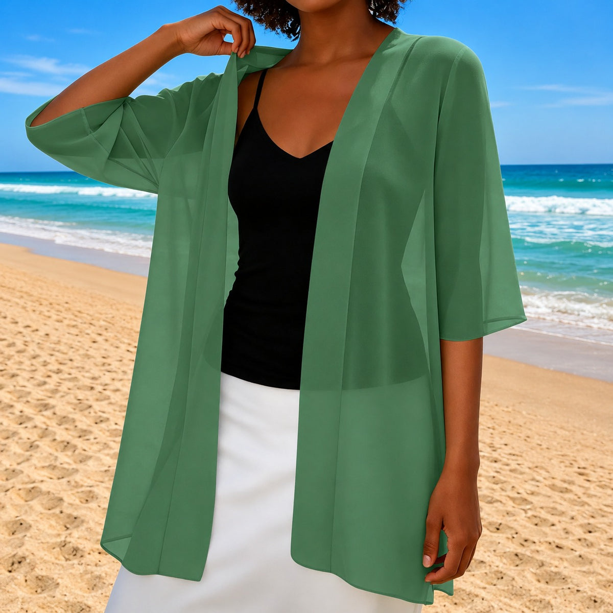 Cardigan Elva™ mit transparentem Stoff, offenem Schnitt und fließendem Fall