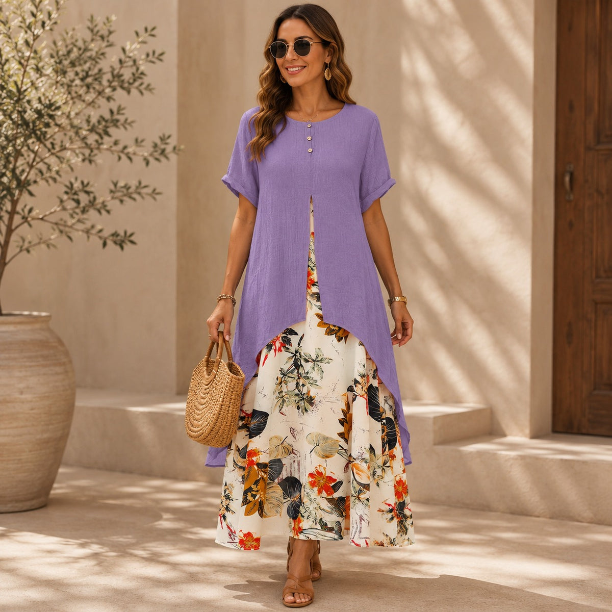 Kleid Lorelei™ im Zweiteiler-Look mit langem Überwurf und Blumenrock