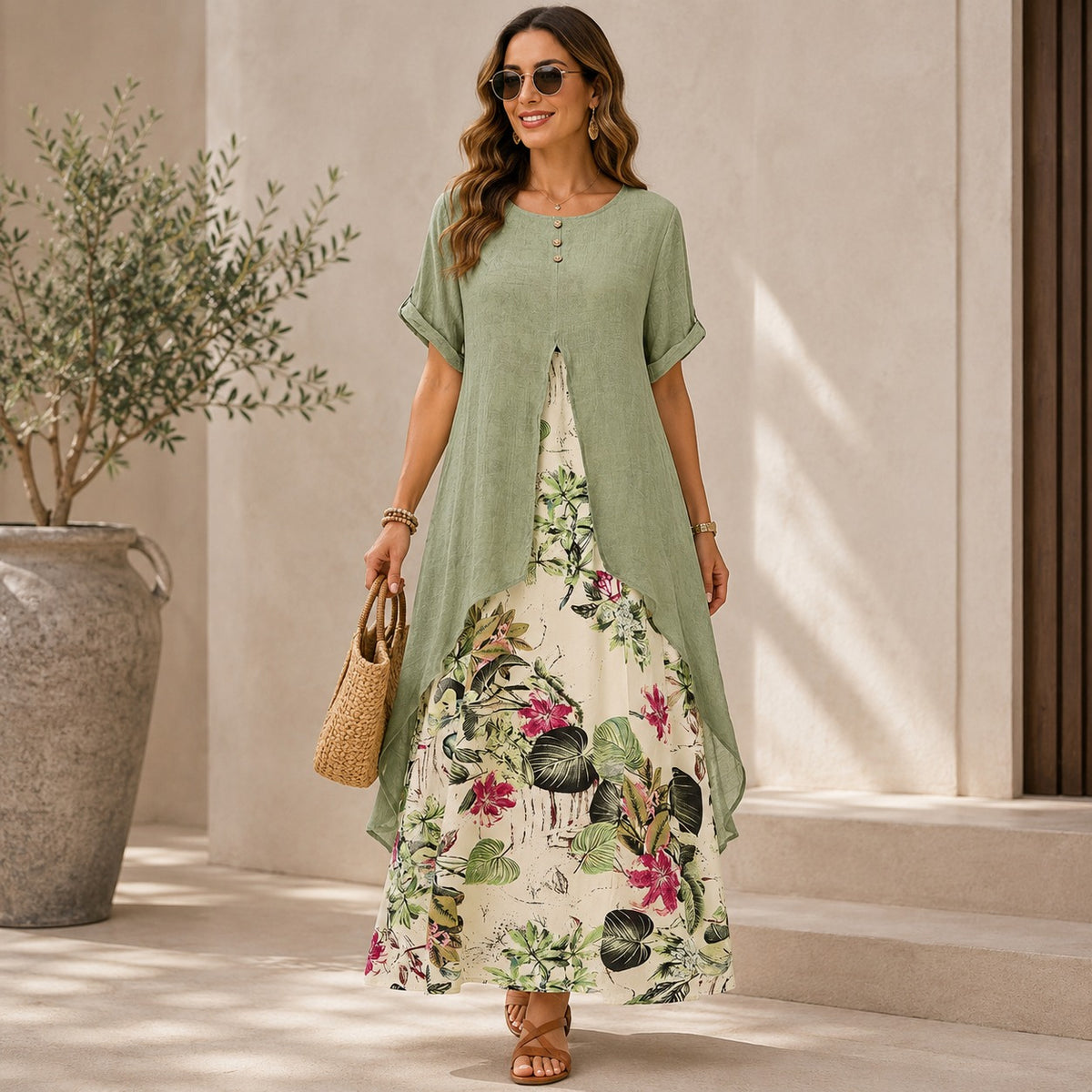 Kleid Lorelei™ im Zweiteiler-Look mit langem Überwurf und Blumenrock