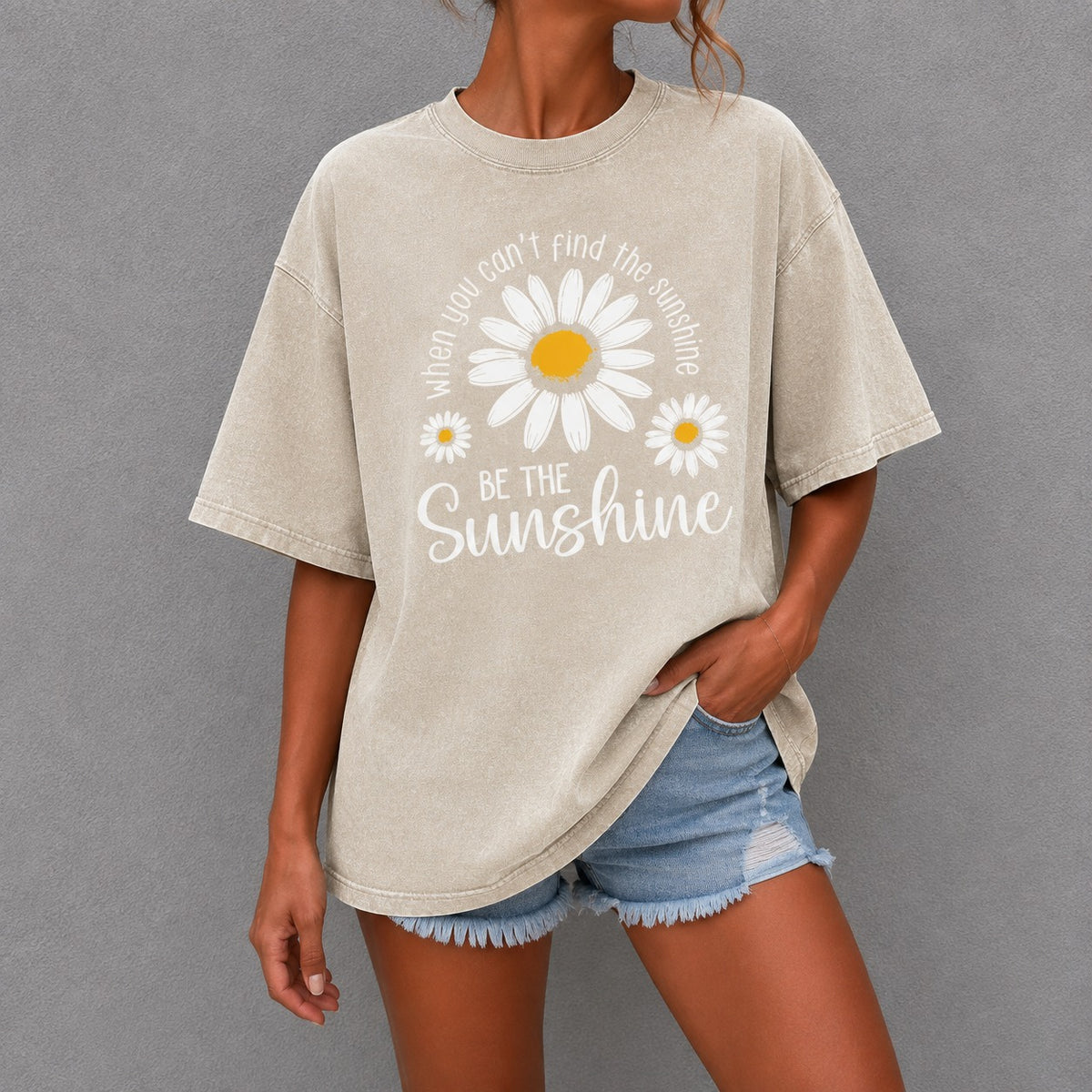 T-Shirt Mia™ mit Vintage-Waschung, Margaritenprint und Rundhals