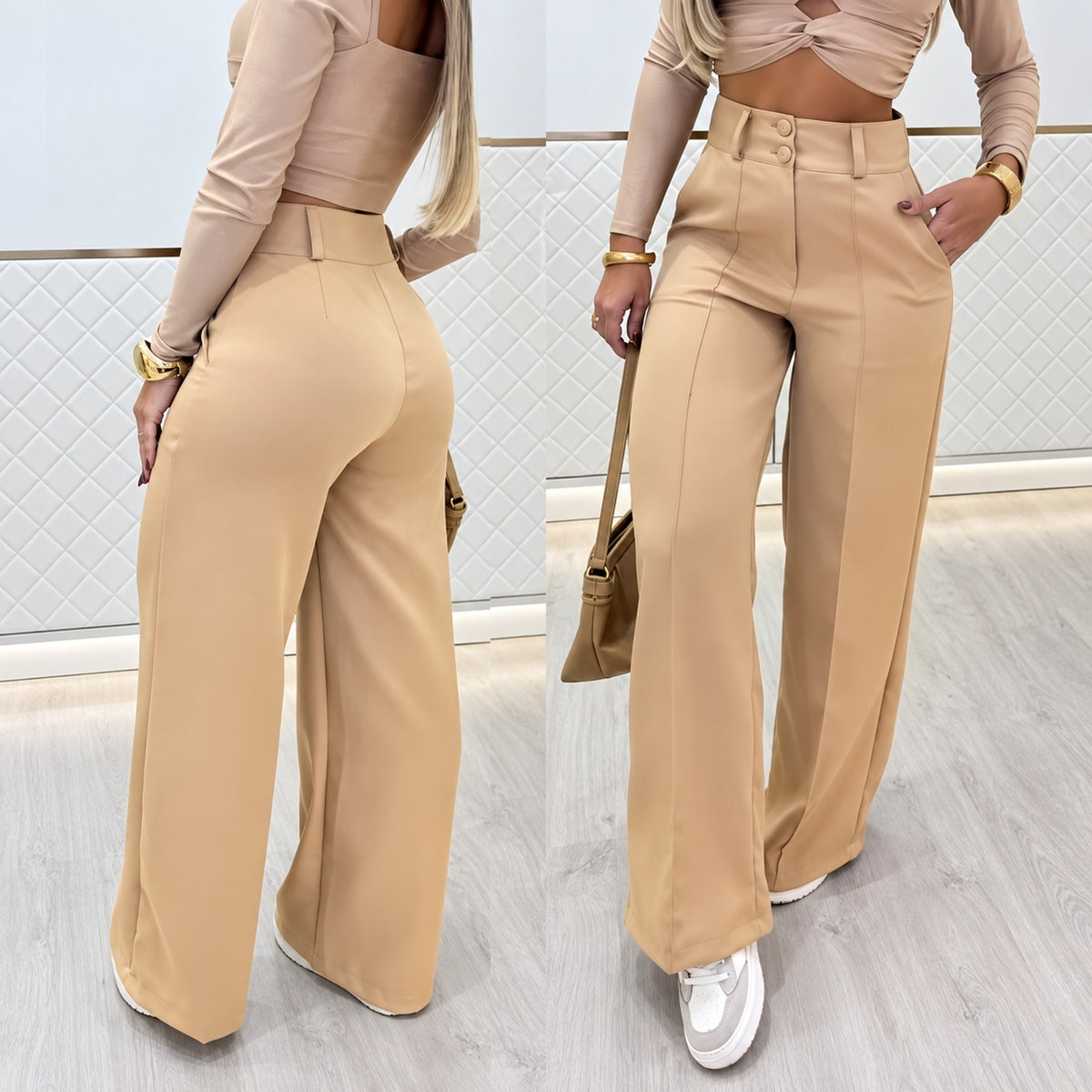 Marcelie™ Hose im Eleganten Tailoring-Stil mit Hoher Taille und Palazzo-Schnitt