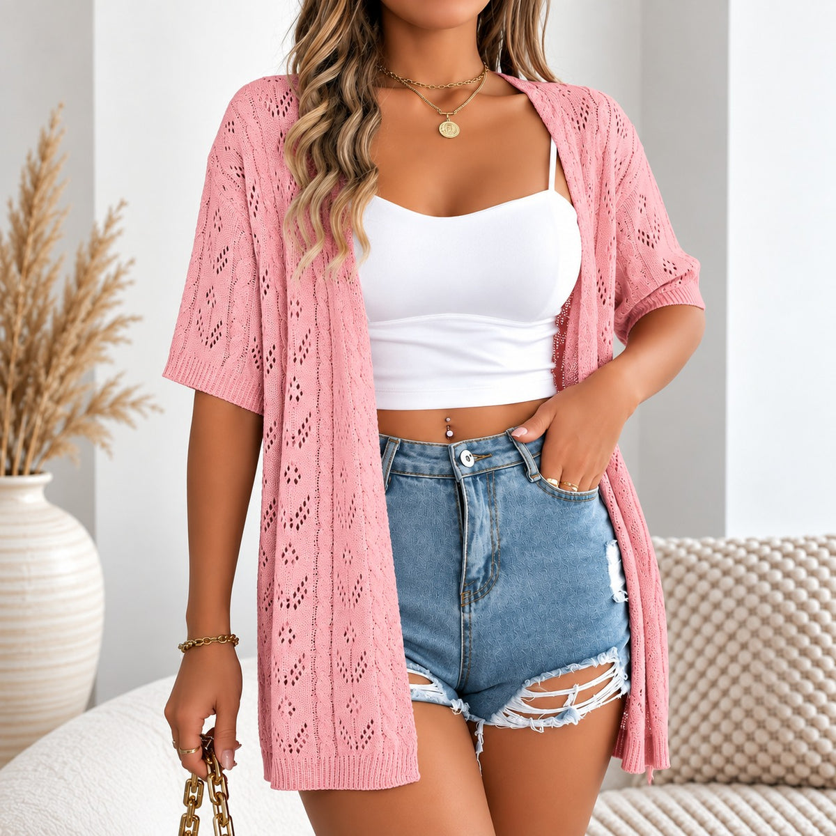 Melia™ Cardigan mit minimalistischem Design und Lochdetails