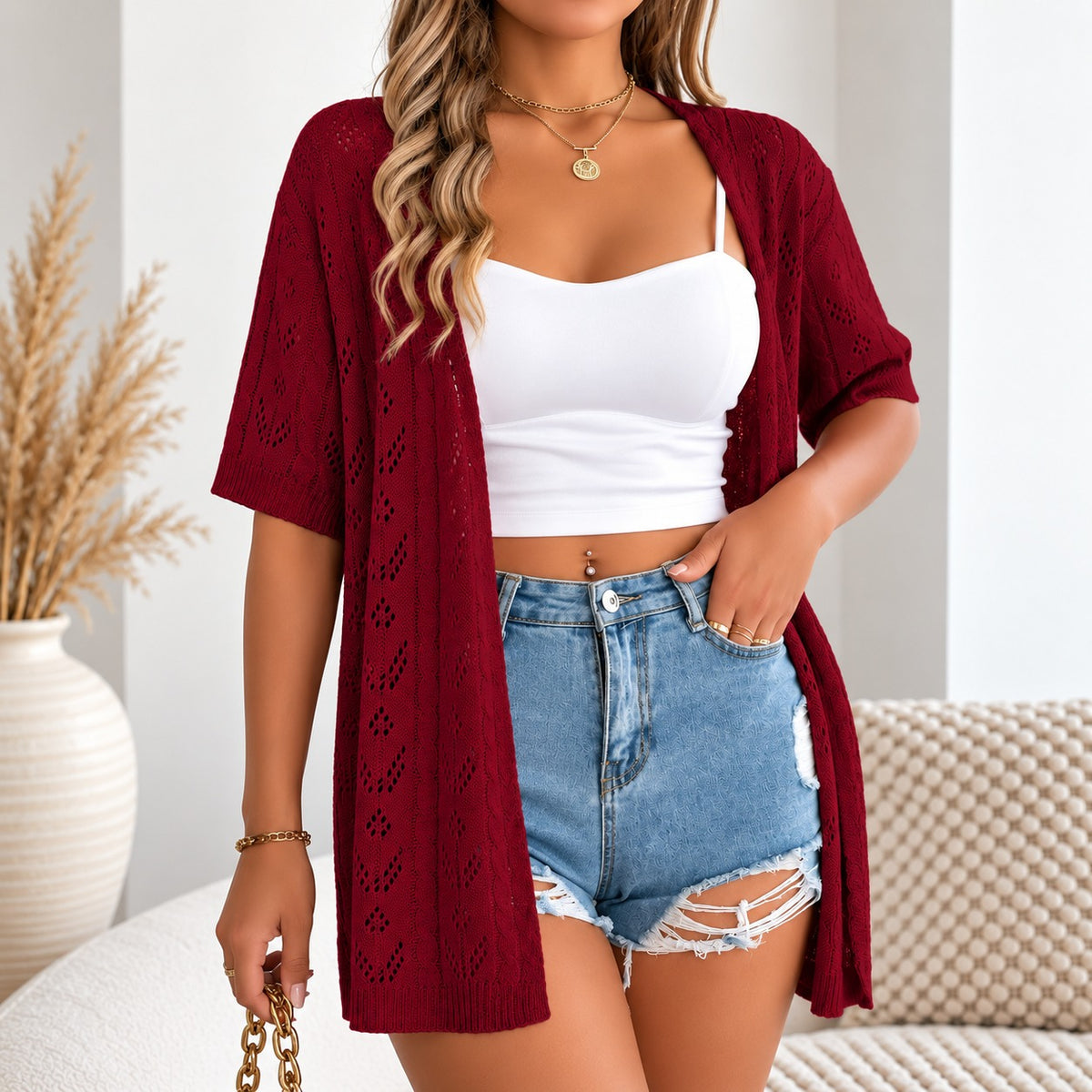 Melia™ Cardigan mit minimalistischem Design und Lochdetails