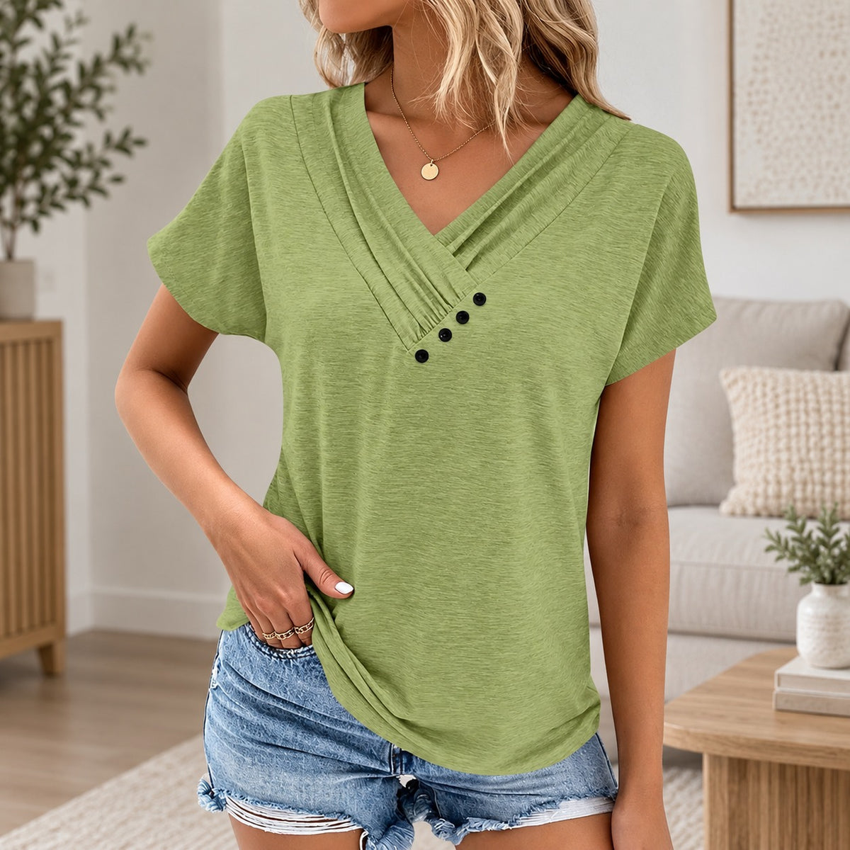 Bluse Wiebke™ mit überlagertem V-Ausschnitt und lockerem Schnitt