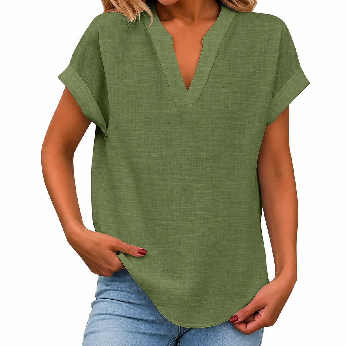 Nele™ Bluse mit umgeschlagenen kurzen Ärmeln und abgerundetem Saum
