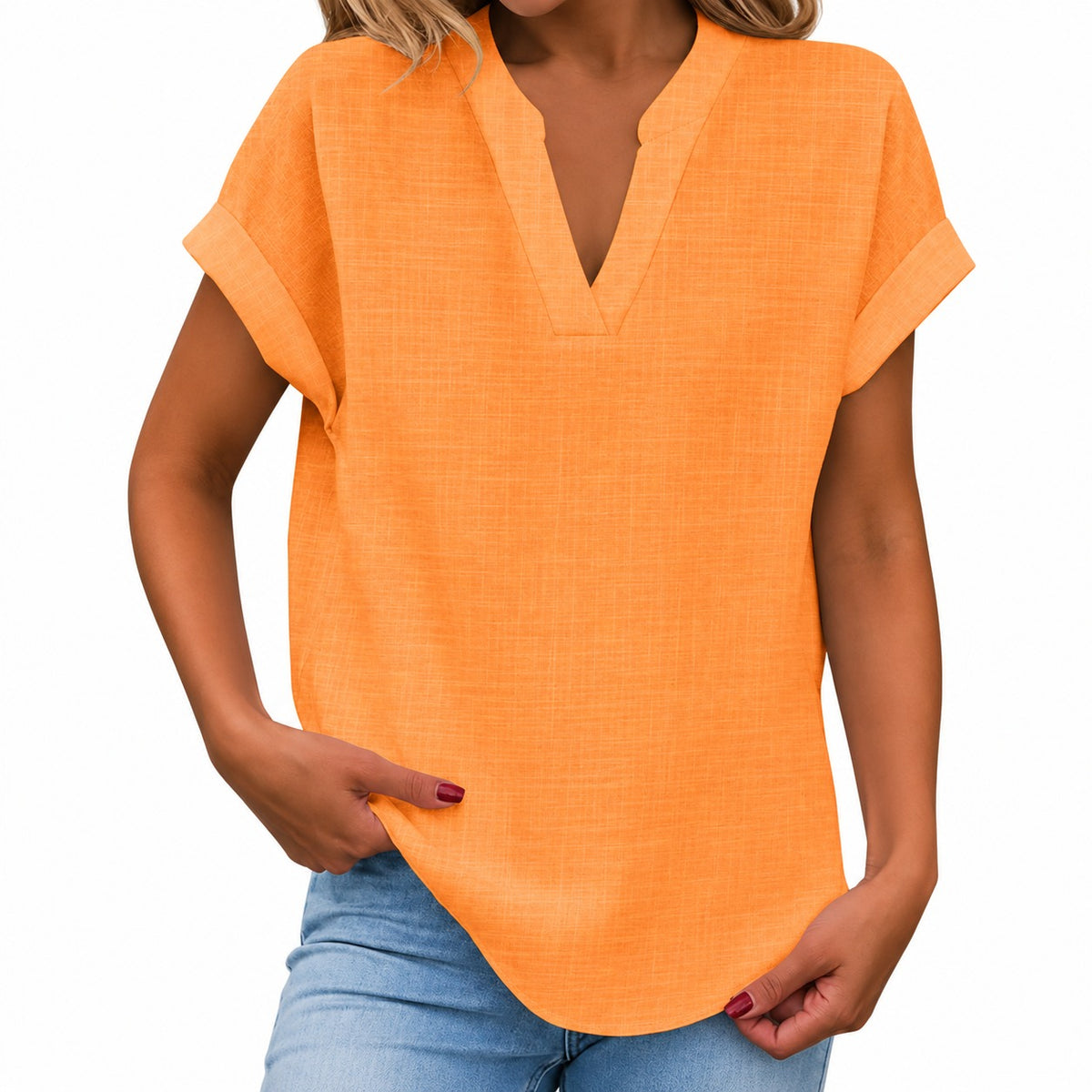 Nele™ Bluse mit umgeschlagenen kurzen Ärmeln und abgerundetem Saum