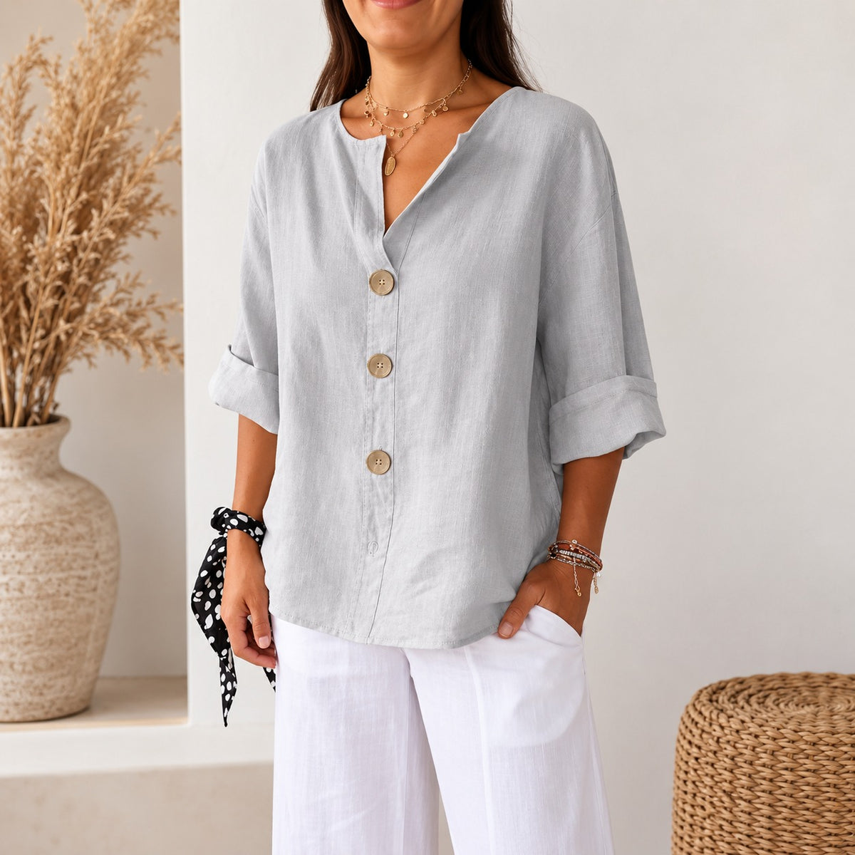 Jarla™ Bluse mit lockerer Passform, Knopfleiste und leichtem Fall