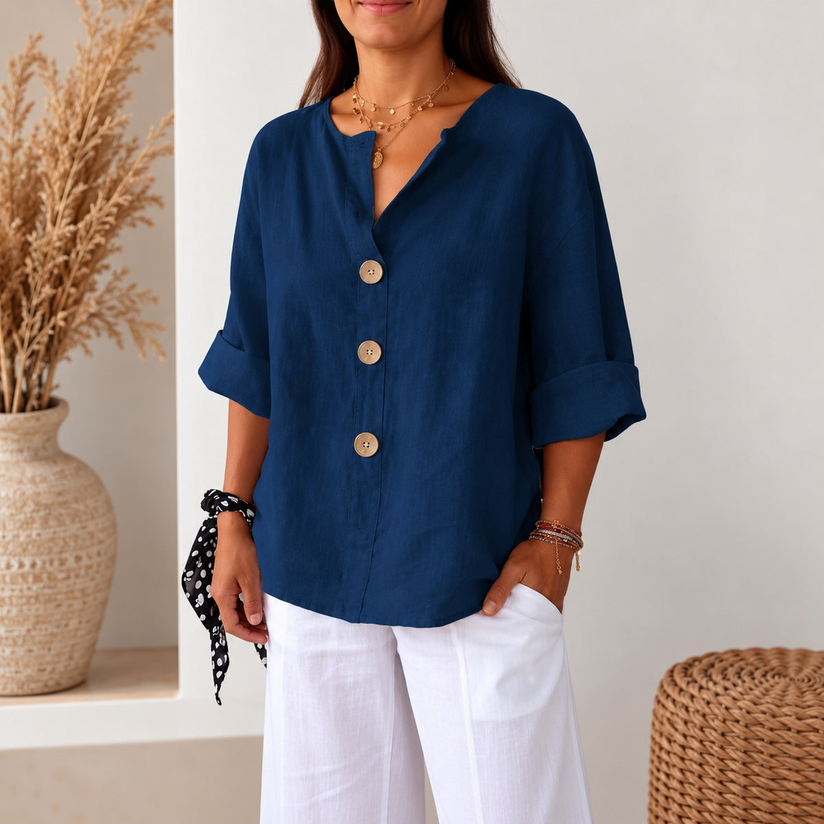 Jarla™ Bluse mit lockerer Passform, Knopfleiste und leichtem Fall