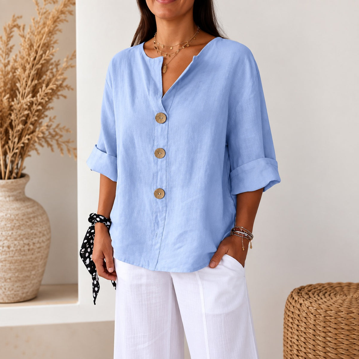 Jarla™ Bluse mit lockerer Passform, Knopfleiste und leichtem Fall