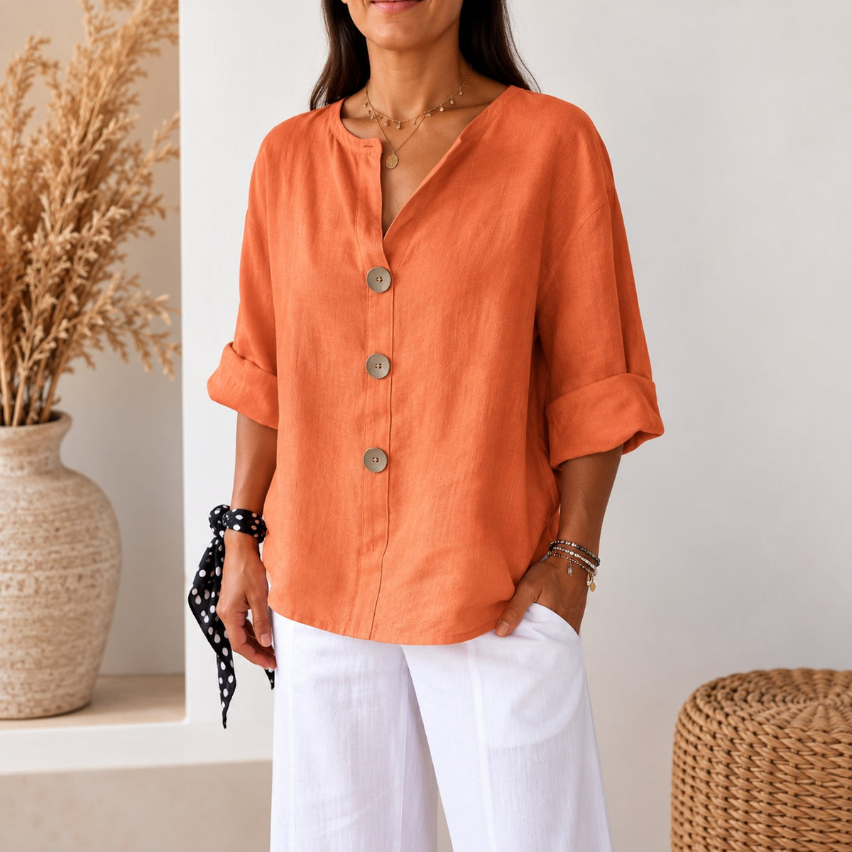 Jarla™ Bluse mit lockerer Passform, Knopfleiste und leichtem Fall