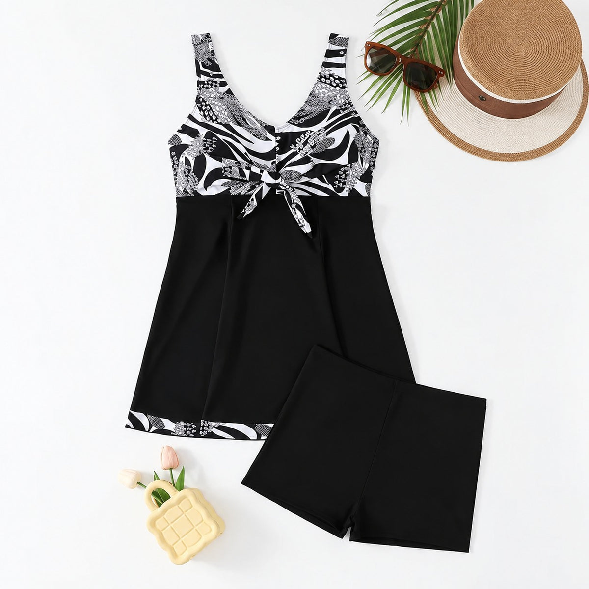 Marla™ Tankini-Set mit ausgestelltem Top, Frontschleife und High-Waist-Shorts