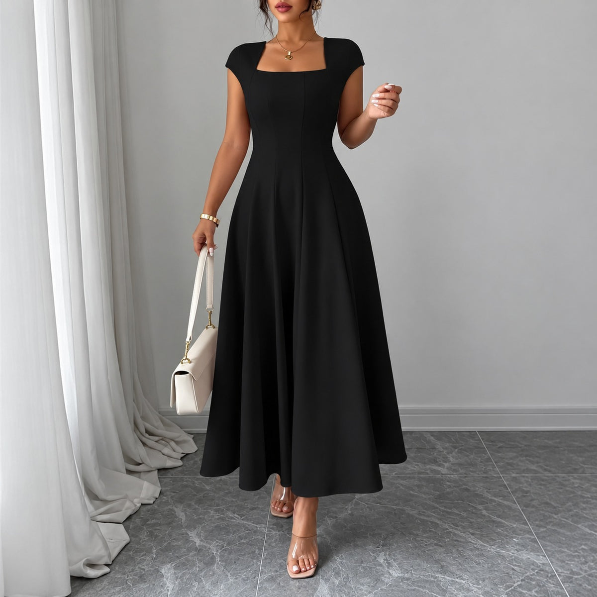 Kleid Marit™ mit eckigem Ausschnitt und ausgestelltem Midirock
