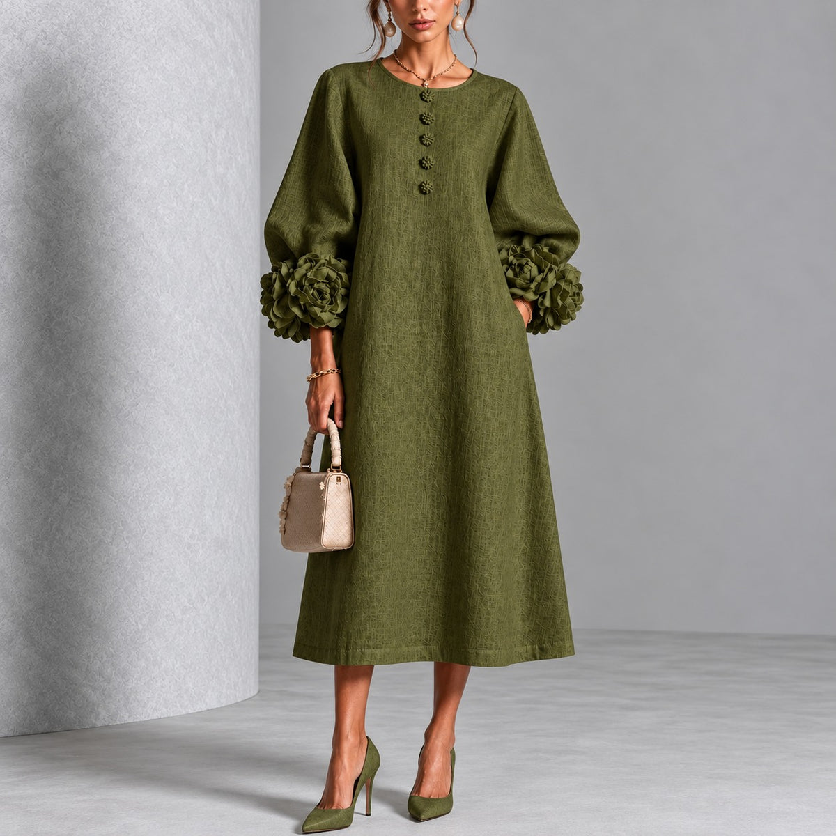 Kleid Lindenau™ mit floralen Ärmelabschlüssen, Volumenärmeln und Struktur