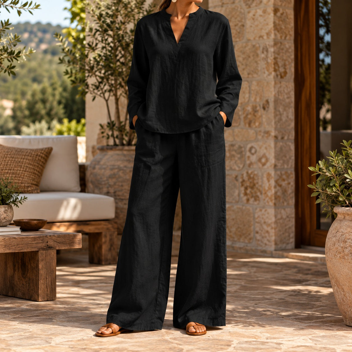 Arezia™ Set mit Langärmeliger Bluse und Weiter Palazzo-Hose